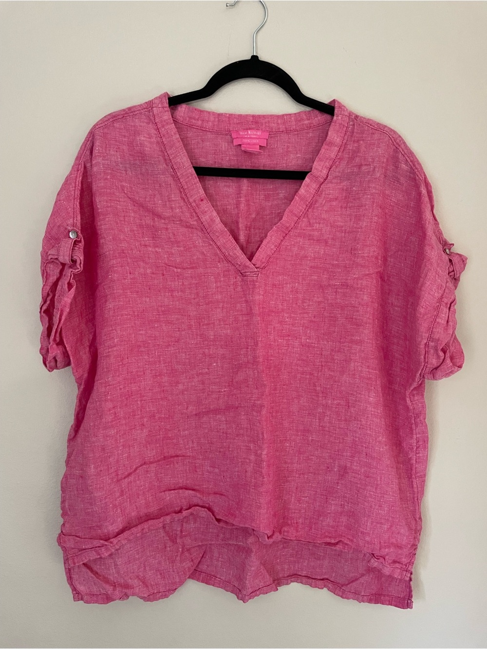 Isaac Mizrahi Hot Pink V-Neck 100% linen size xl